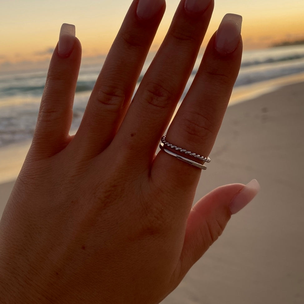 BAGUE FLAMME JUMELLE plaquée or 14 carats (argent)